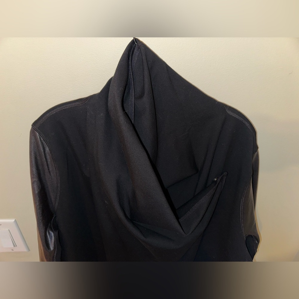 SPANX Black Draped Open-Front Jacket with Leather-Look Sleeves - Picture 7 of 10